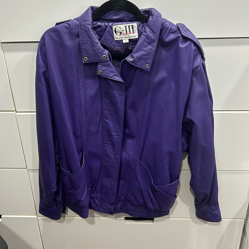 G-III Genuine Leather Purple Leather Jacket